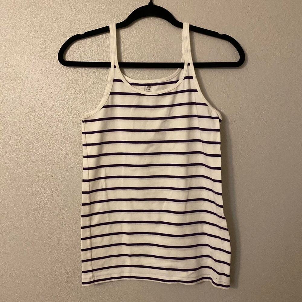 GAP Women's Stretch Striped Tank Top White Purple Sleeveless Casual Size L